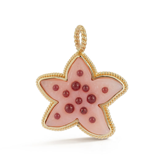 Hand Carved Pink Opal Starfish with Garnet Cabachons