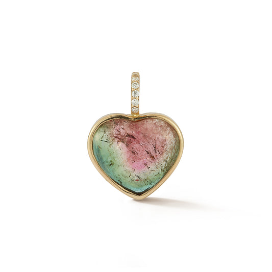 One-of-a-Kind Watermelon Tourmaline and Diamond Heart Charm