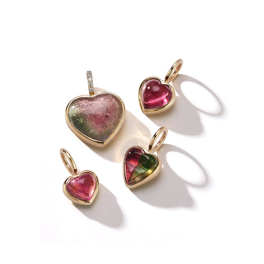 One-of-a-Kind Watermelon Tourmaline and Diamond Heart Charm