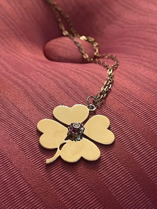 Statement Gold Ruby and Diamond Heart Clover Charm